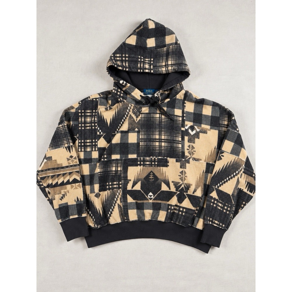 Polo Ralph Lauren Southwestern Patchwork Hoodie Large Black Cream Aztec